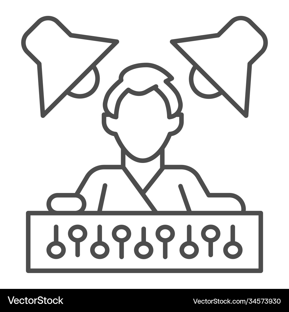 Sound engineer with mixer and monitors thin line Sound engineer with mixer and monitors thin line vector image