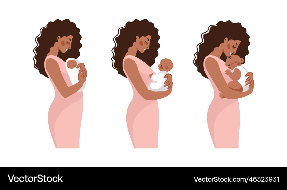 Black hispanic mom with newborn baby and infant Black hispanic mom with newborn baby and infant vector image