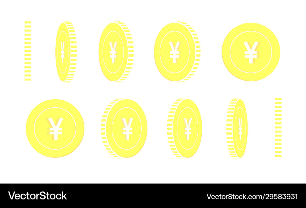 Chinese yuan rotating coins set animation ready Vector Image