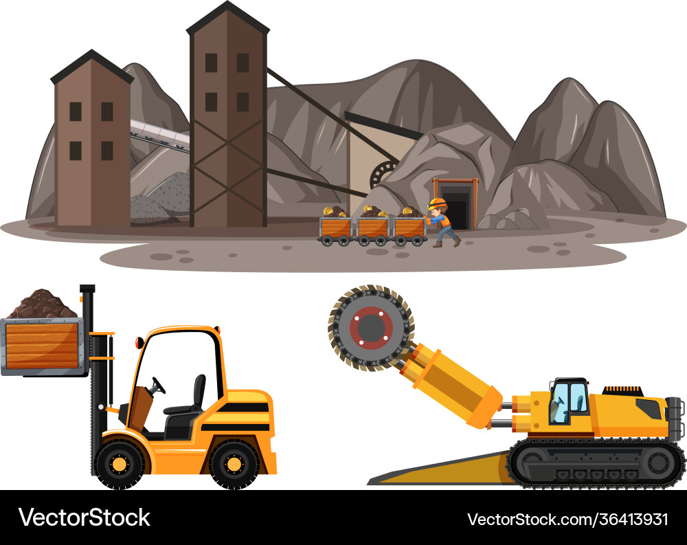 Coal mining scene with different types Coal mining scene with different types vector image