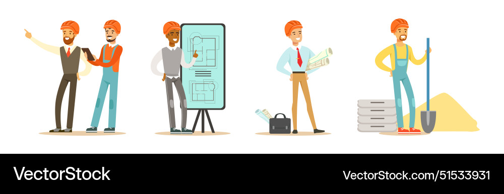 Man builder and engineer character in hard hat Vector Image