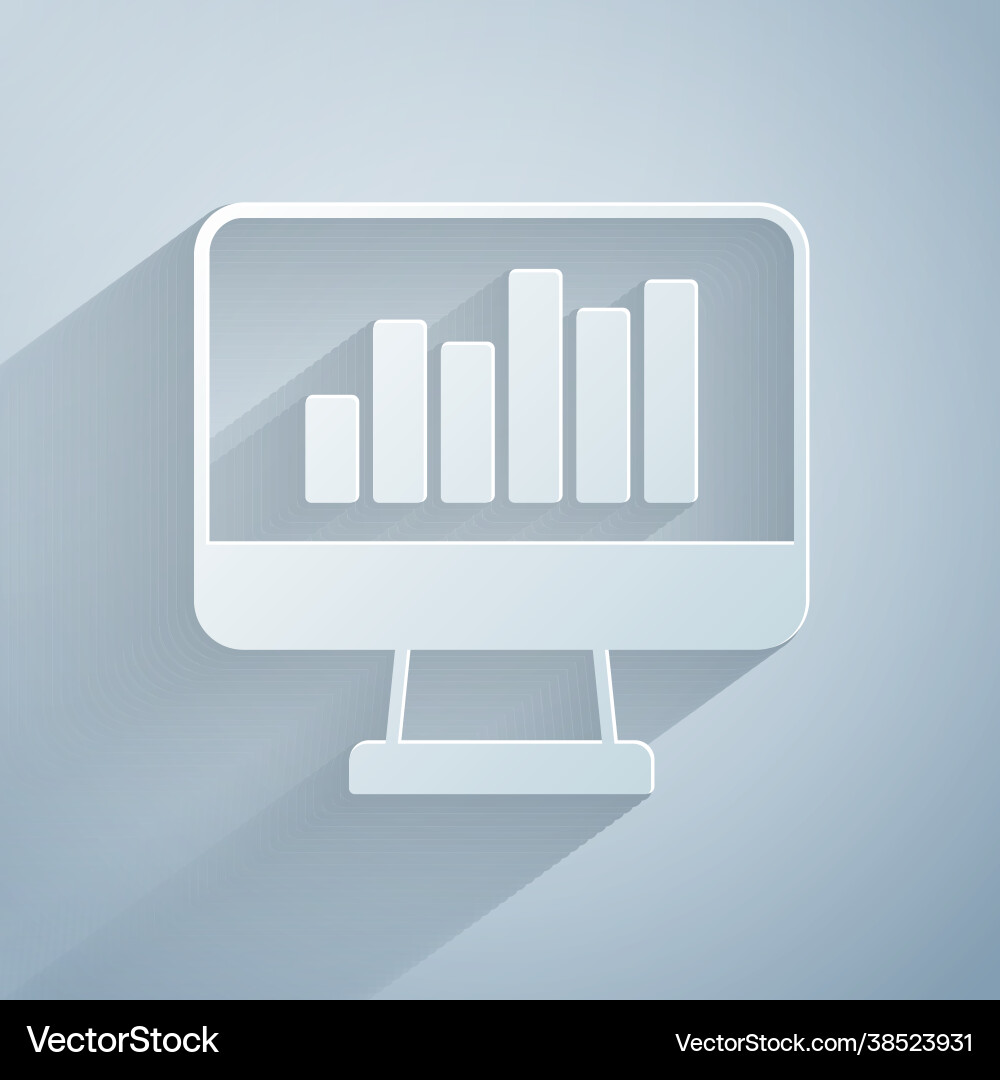 Paper cut computer monitor with graph chart icon Paper cut computer monitor with graph chart icon vector image