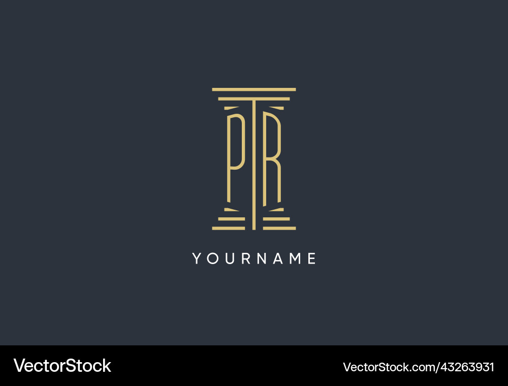 Pr initial monogram with pillar shape logo design vector image