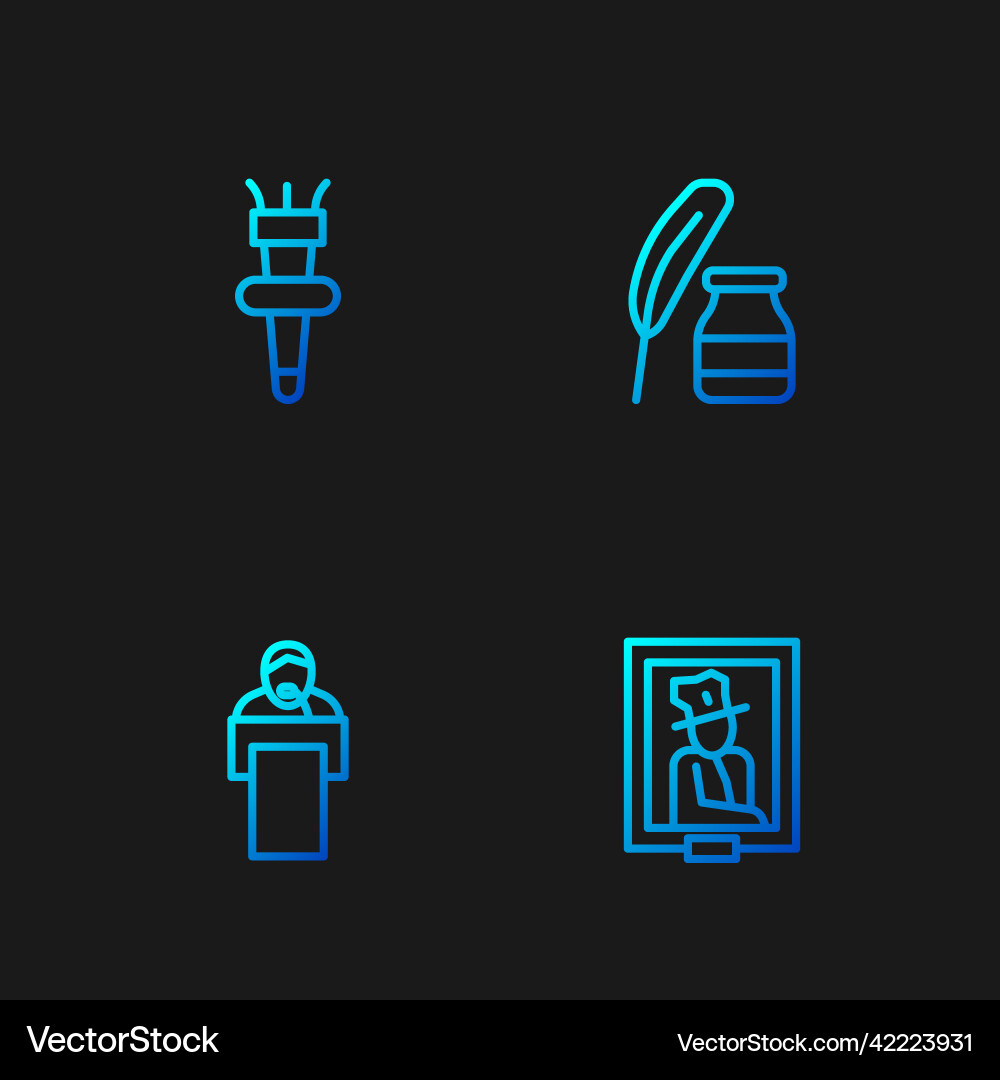 Set line portrait in museum gives lecture torch vector image