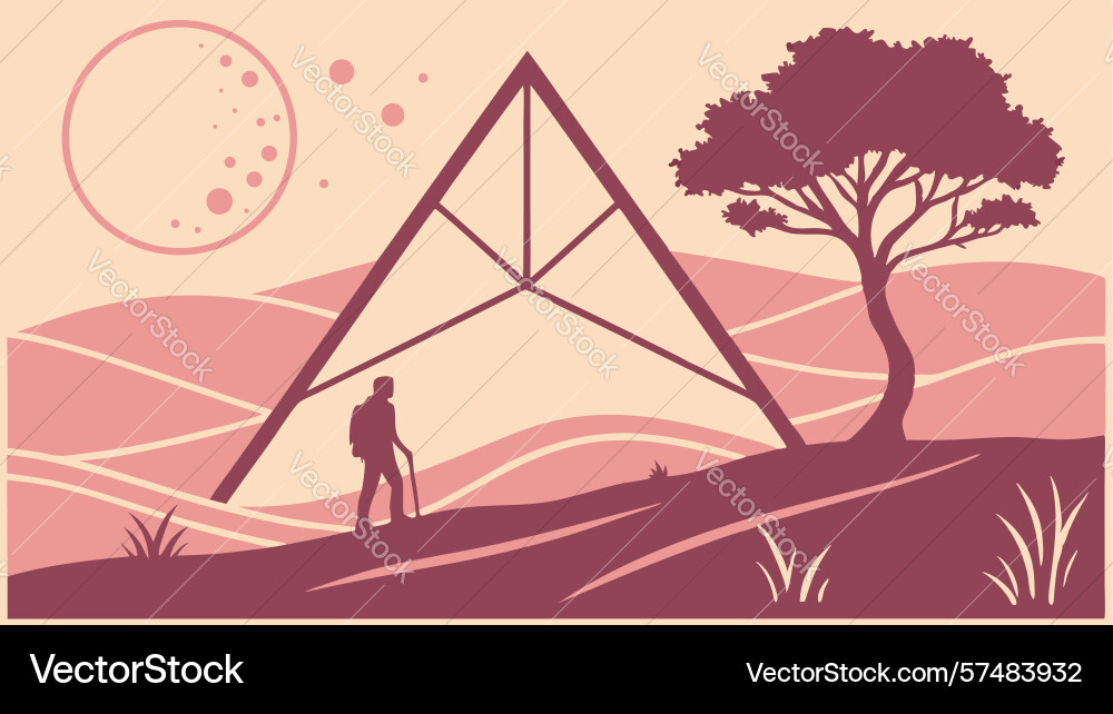 Abstract triangle frame with hiker in mountainous vector image