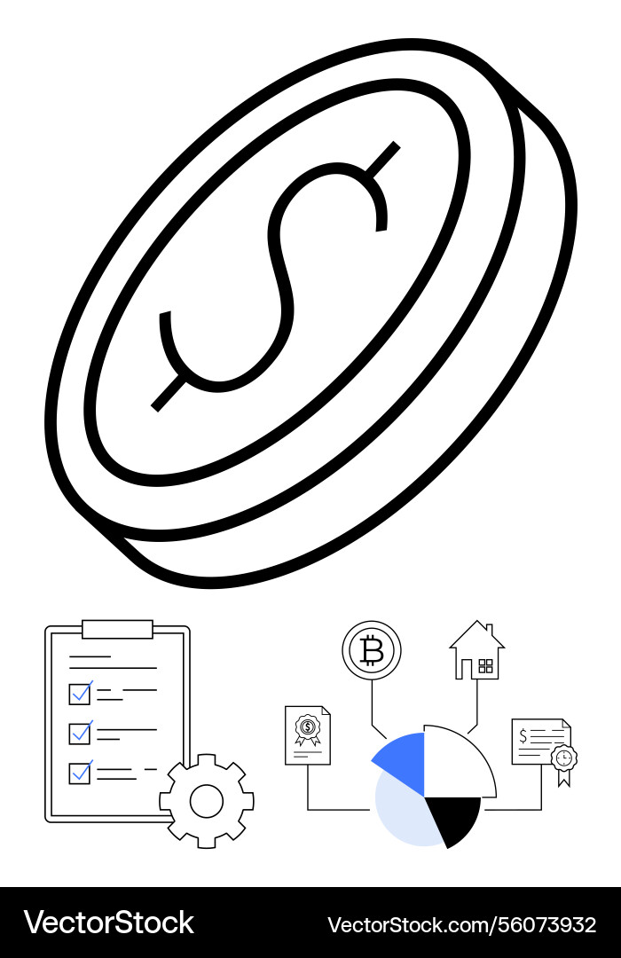 Coin with dollar sign and data chart showing Coin with dollar sign and data chart showing vector image