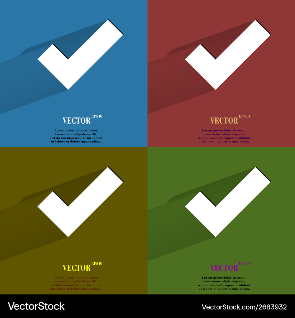 Color set tick flat modern web button with long Vector Image