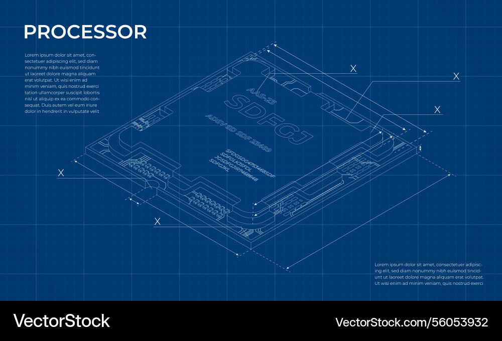 Isometric processor blueprint central processing Isometric processor blueprint central processing vector image