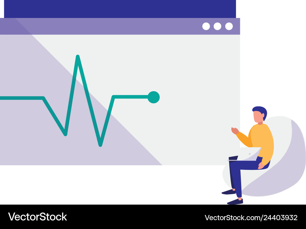 Man using template webpage with pulse line vector image
