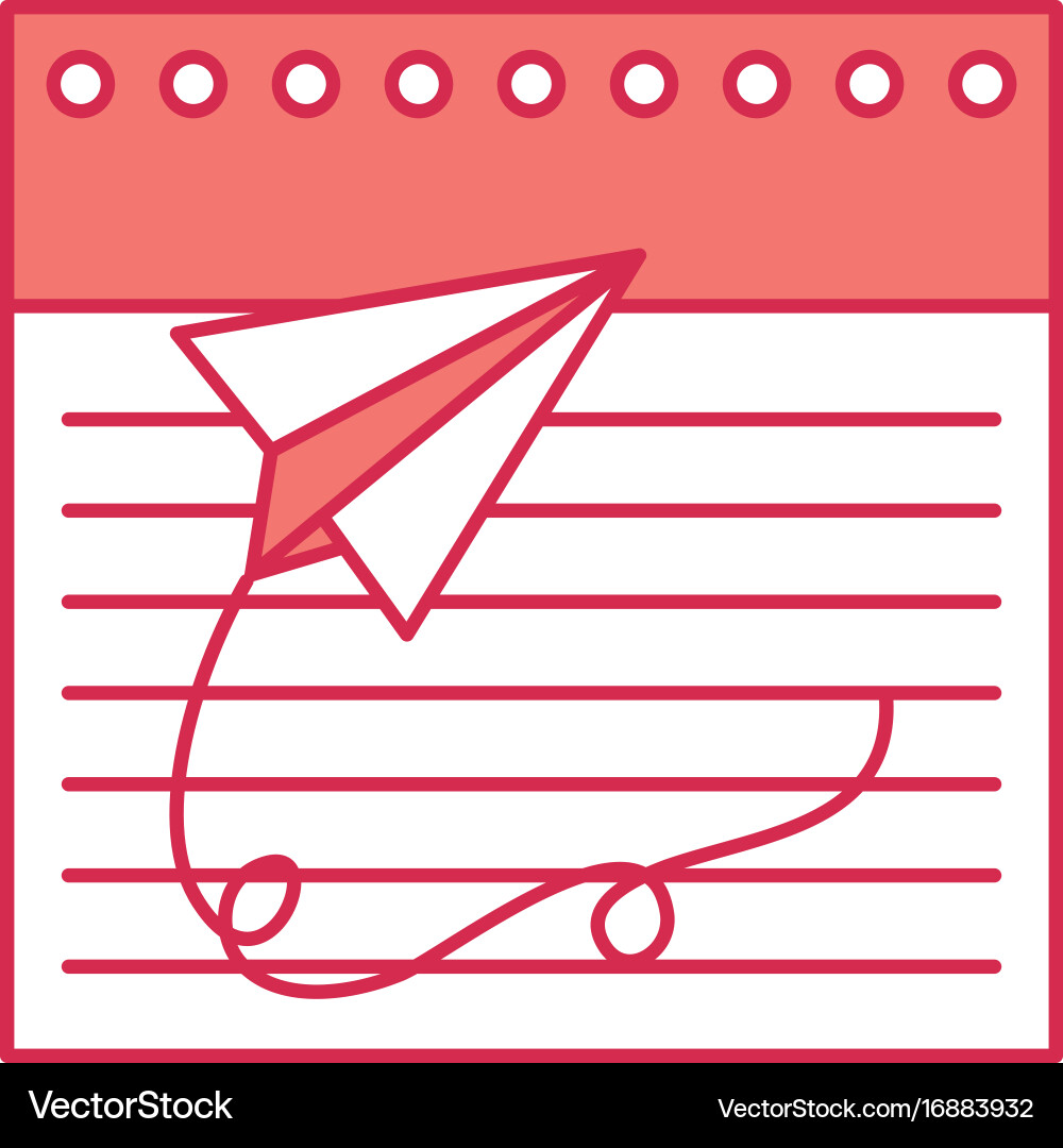 Notebook sheet with paper airplane vector image