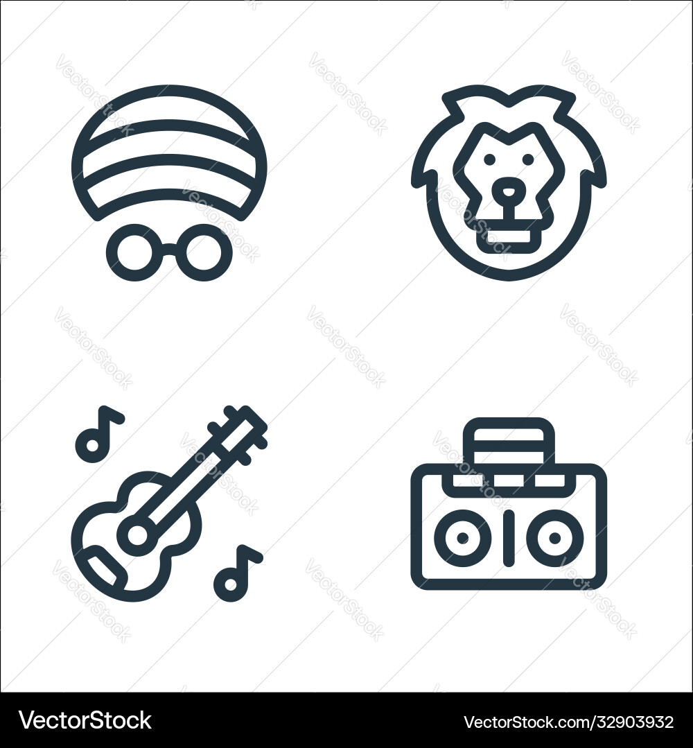 Reggae line icons linear set quality Reggae line icons linear set quality vector image