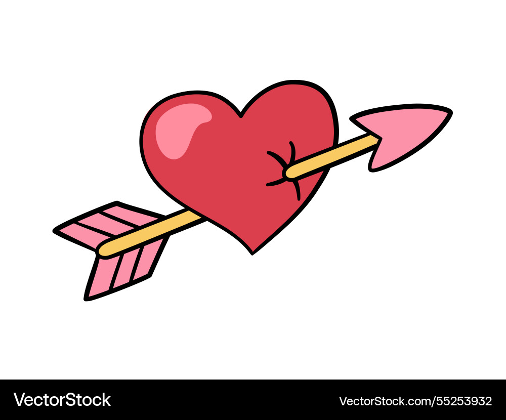Retro groove sticker heart pierced by an arrow Retro groove sticker heart pierced by an arrow vector image