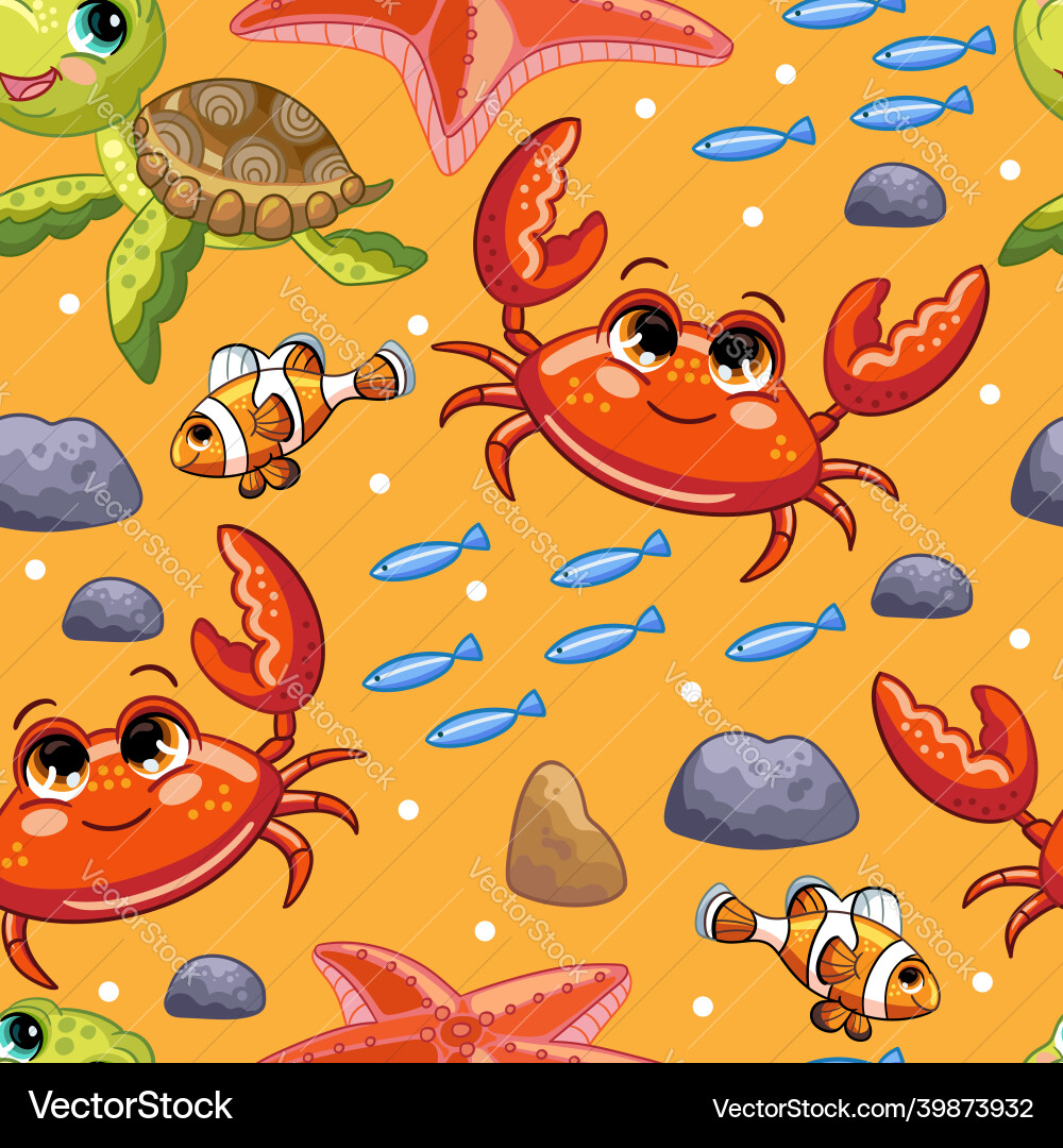 Seamless pattern with crab turtle vector image