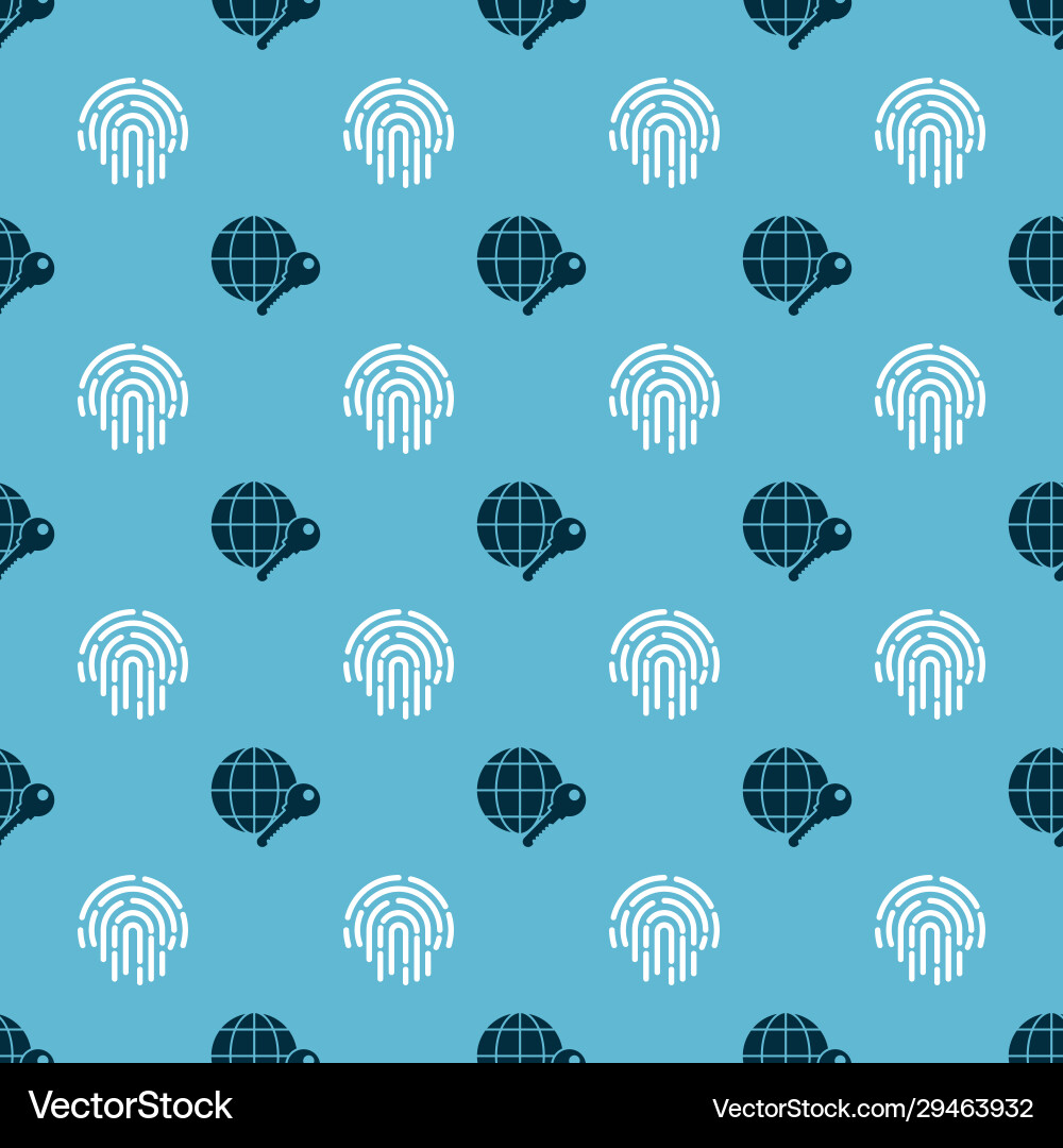 Set globe key and fingerprint on seamless pattern Set globe key and fingerprint on seamless pattern vector image