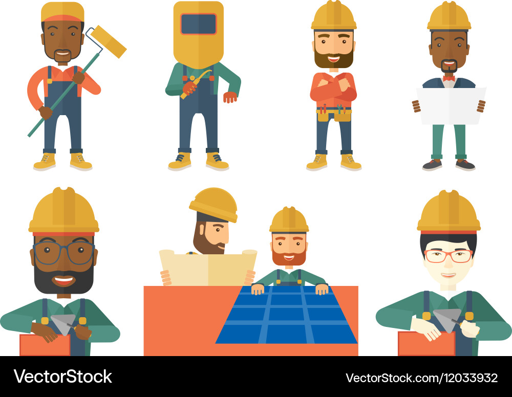 Set of constructors and builders characters vector image