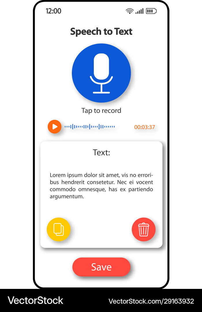 Speech to text transformer smartphone interface Speech to text transformer smartphone interface vector image