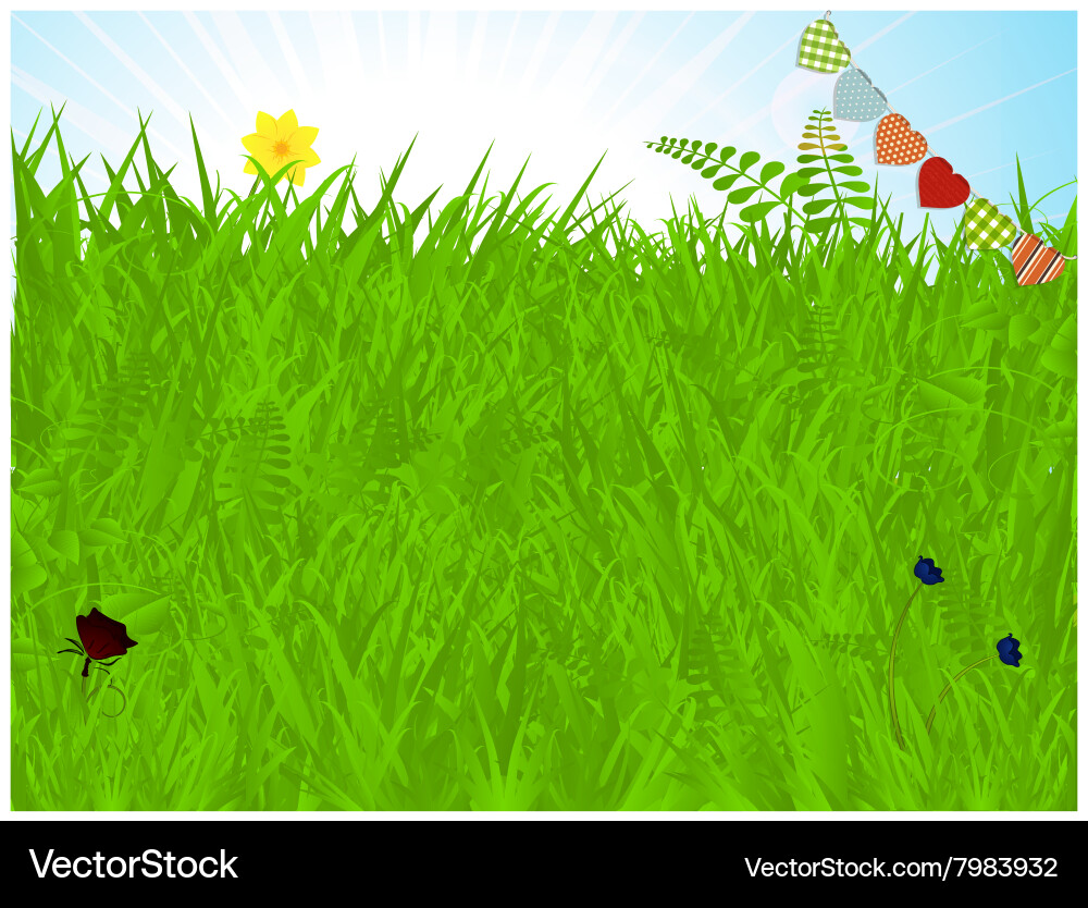 Spring background with grass and bunting Vector Image