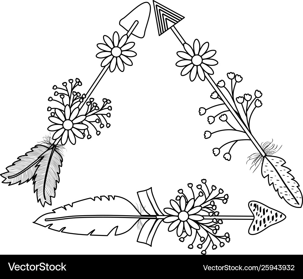 Triangular bohemian frame with arrow feathers Triangular bohemian frame with arrow feathers vector image