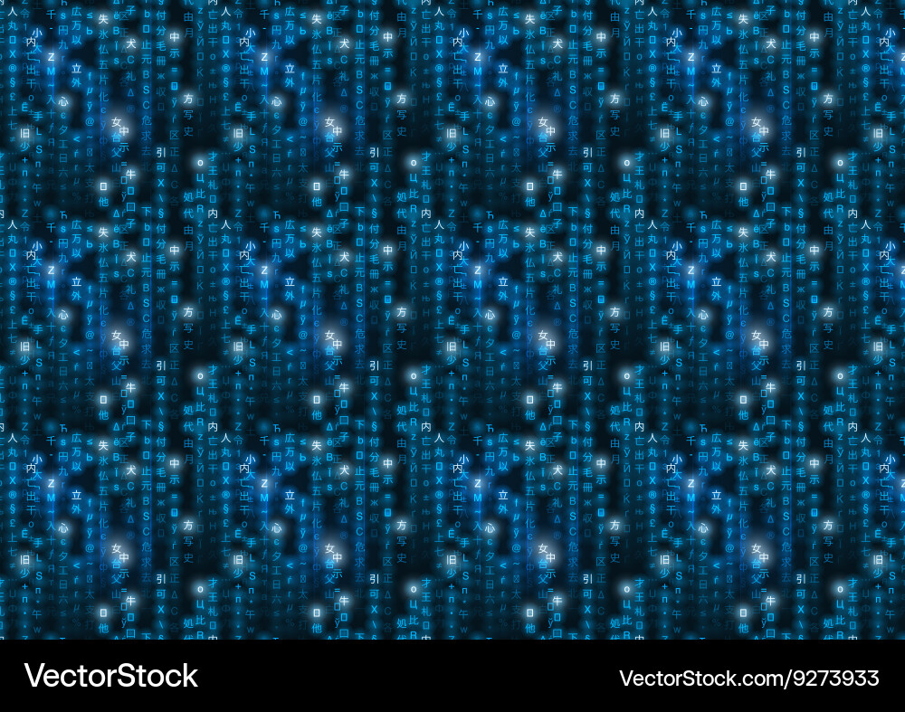 Blue matrix symbols binary code on dark Vector Image