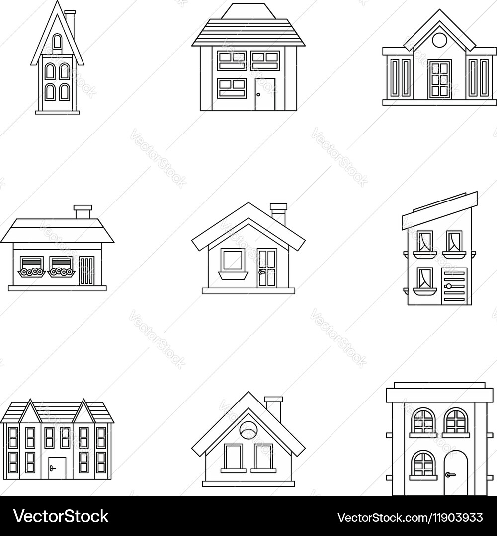 Building icons set outline style Vector Image