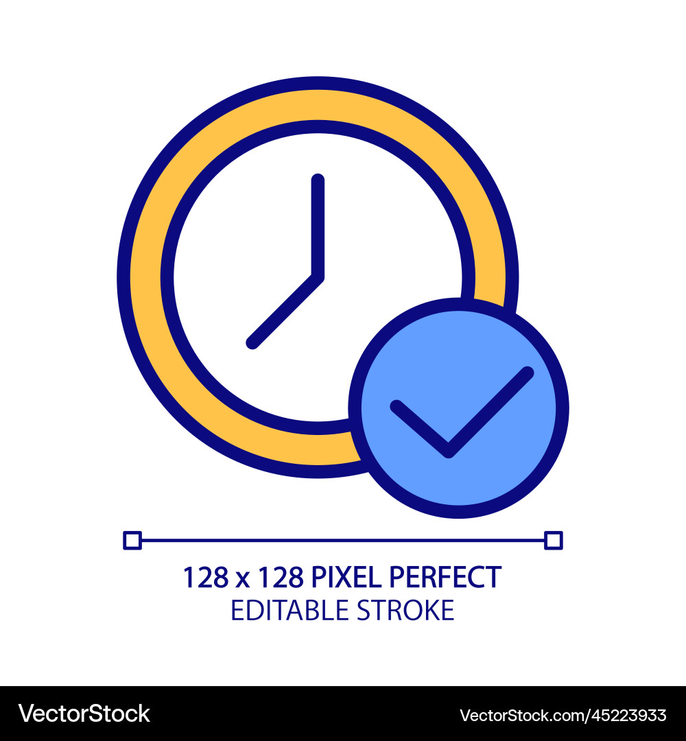 Clock with check mark pixel perfect rgb color icon Clock with check mark pixel perfect rgb color icon vector image