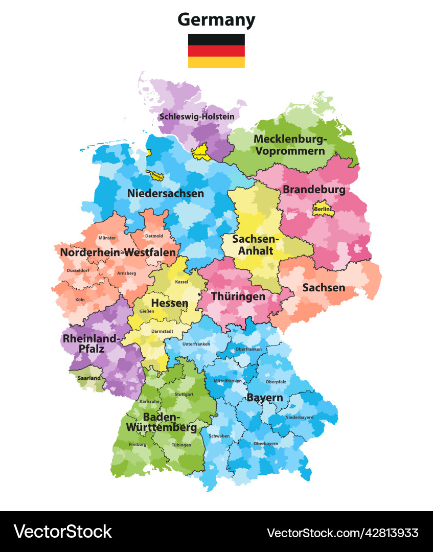 Germany states and districts colored map Germany states and districts colored map vector image