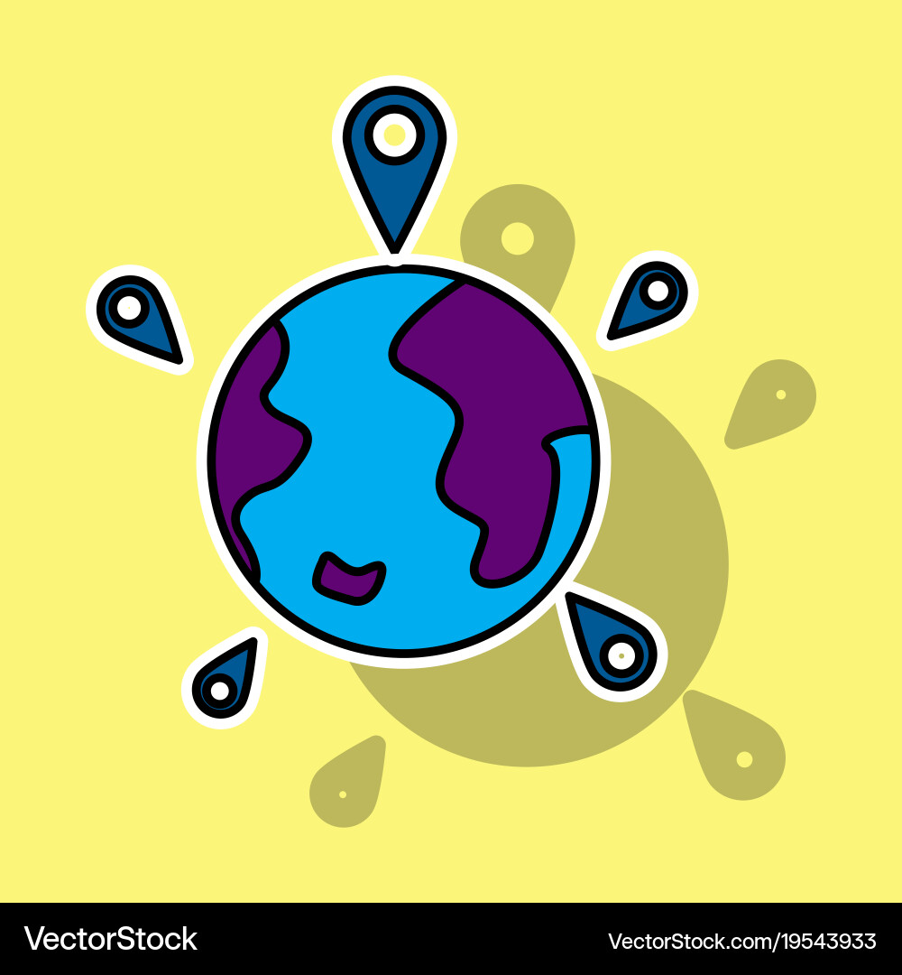Globe earth with color pointer marks Vector Image