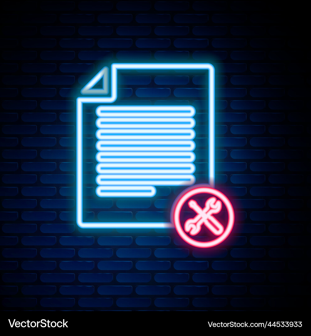 Glowing neon line file document with screwdriver Vector Image
