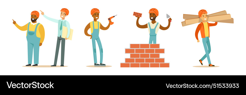 Man builder and engineer character in hard hat Man builder and engineer character in hard hat Vector Image