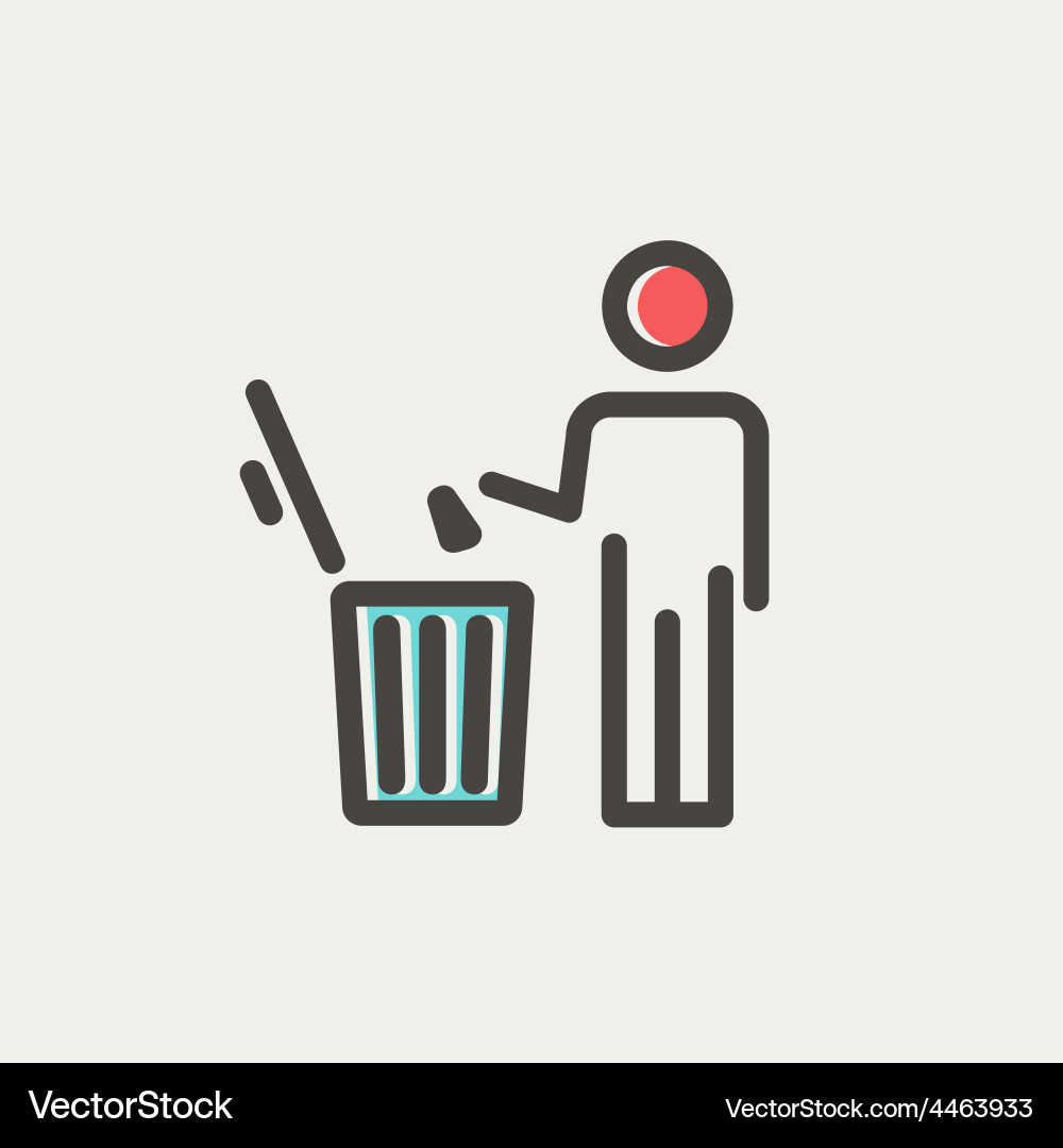 Man throwing garbage in a bin thin line icon vector image