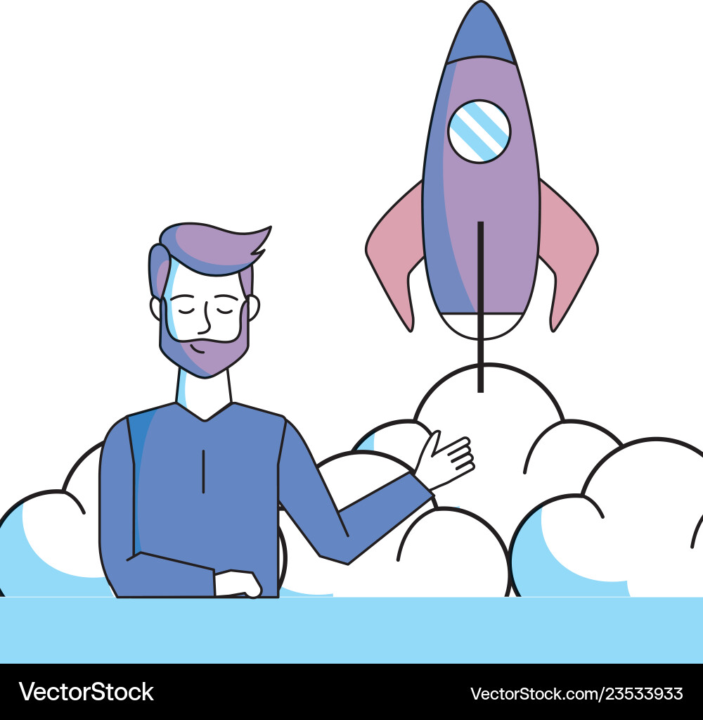 Man with skyrocket Vector Image