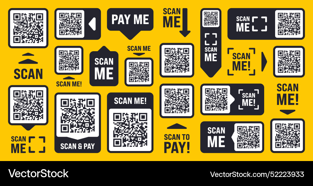 Scan me qr code sticker with text online payment Vector Image
