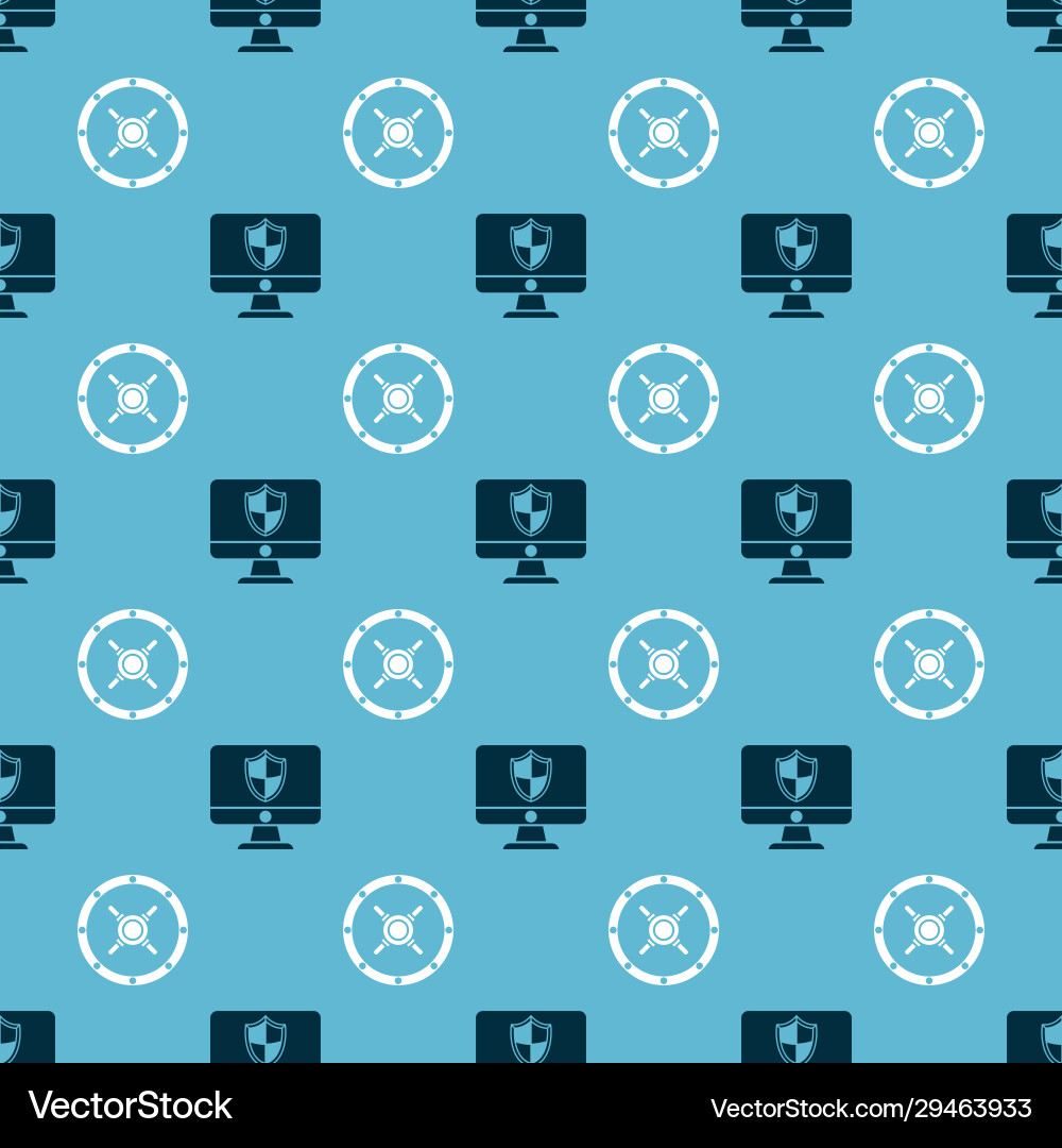Set computer monitor and shield safe vector image