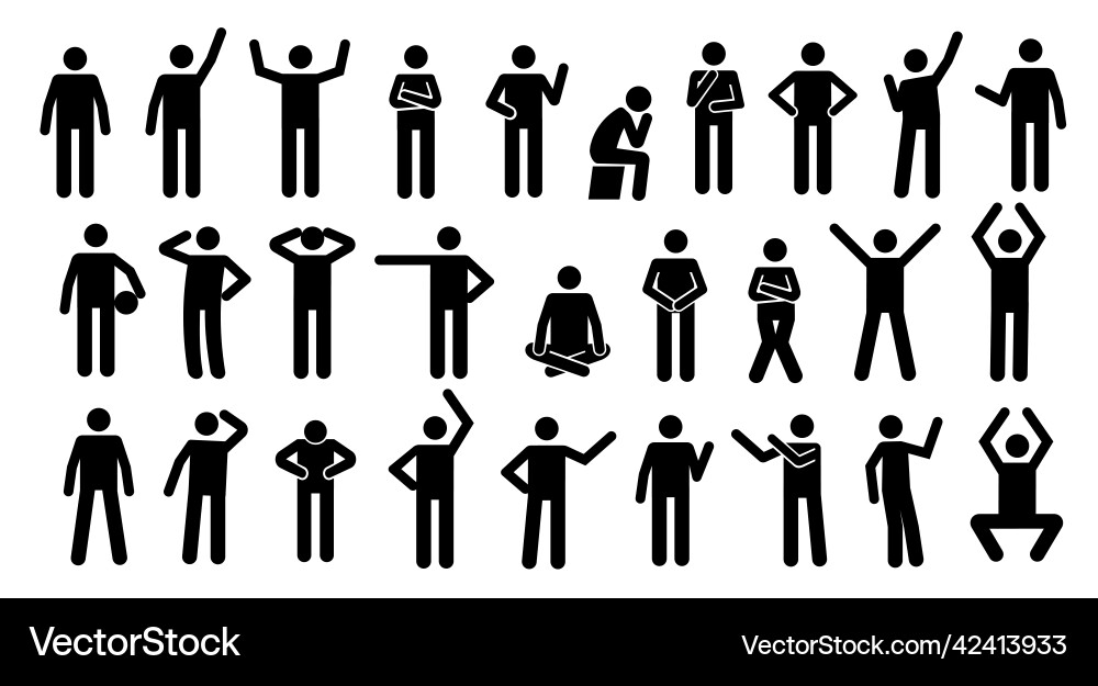 Stickman Poses - Schwarze Silhouette Vektorbild