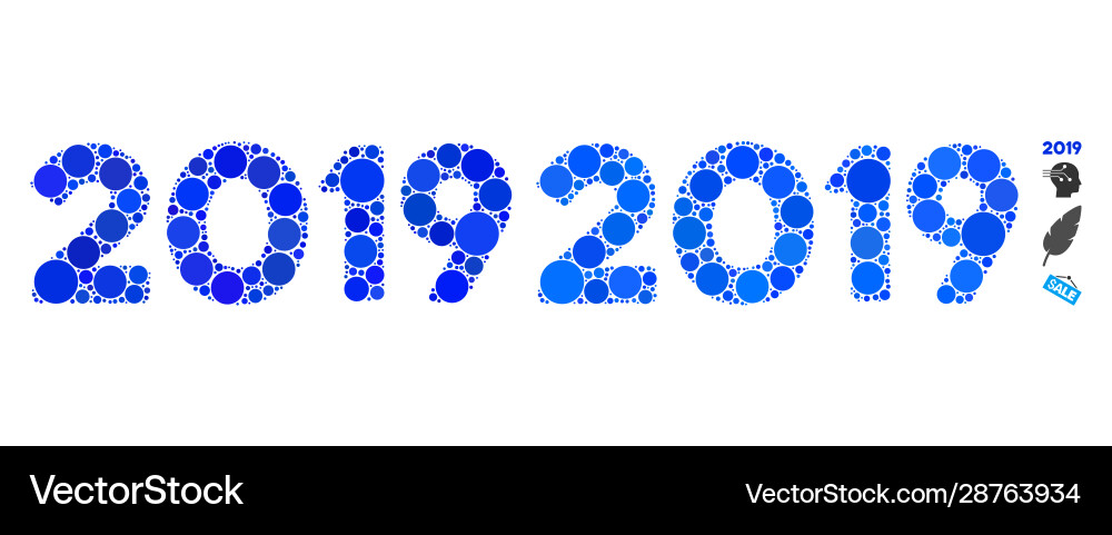 2019 digits text mosaic icon circle dots Vector Image