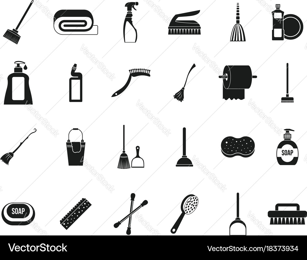 Cleaning tools icon set simple style Vector Image