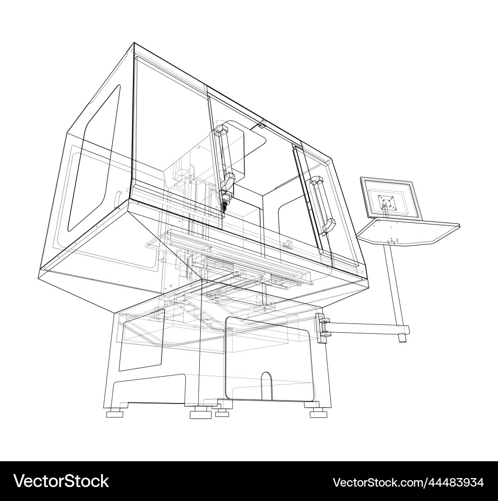 CNC Milling Machine - Wireframe vector image