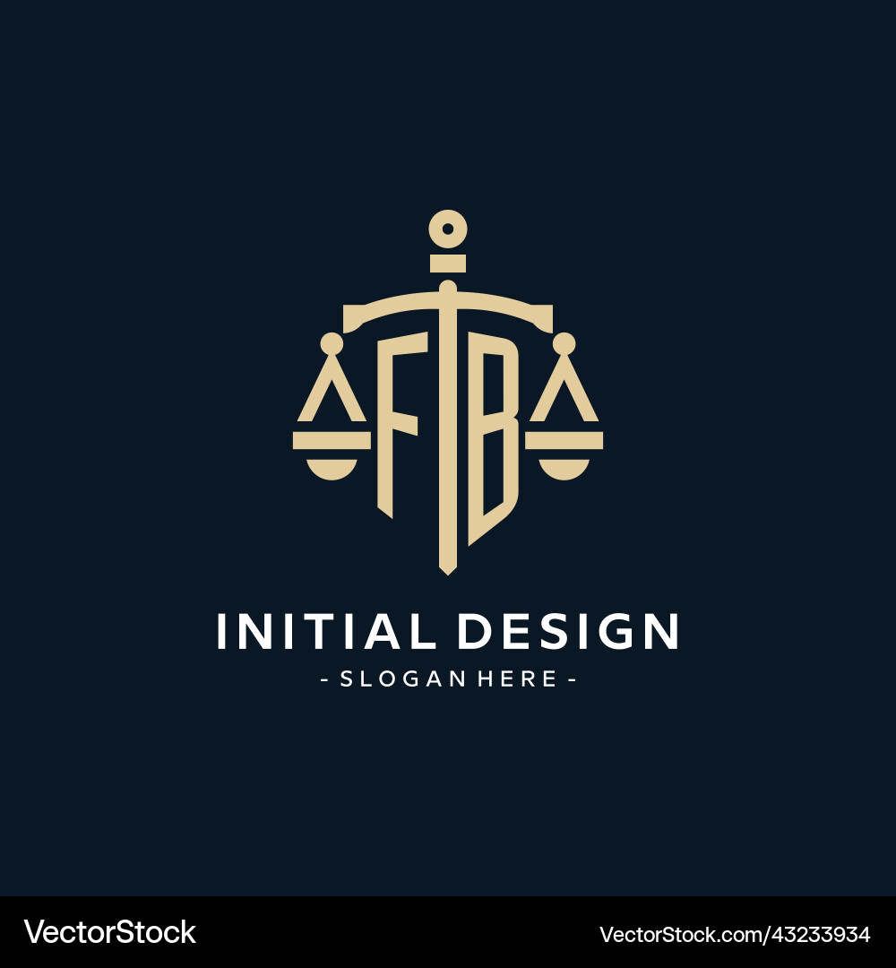 Fb initial logo with scale of justice and shield Fb initial logo with scale of justice and shield Vector Image