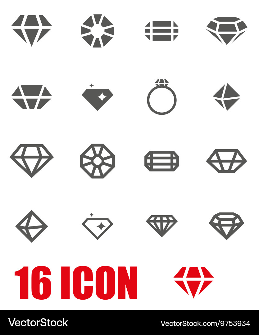 Grey diamond icon set Royalty Free Vector Image