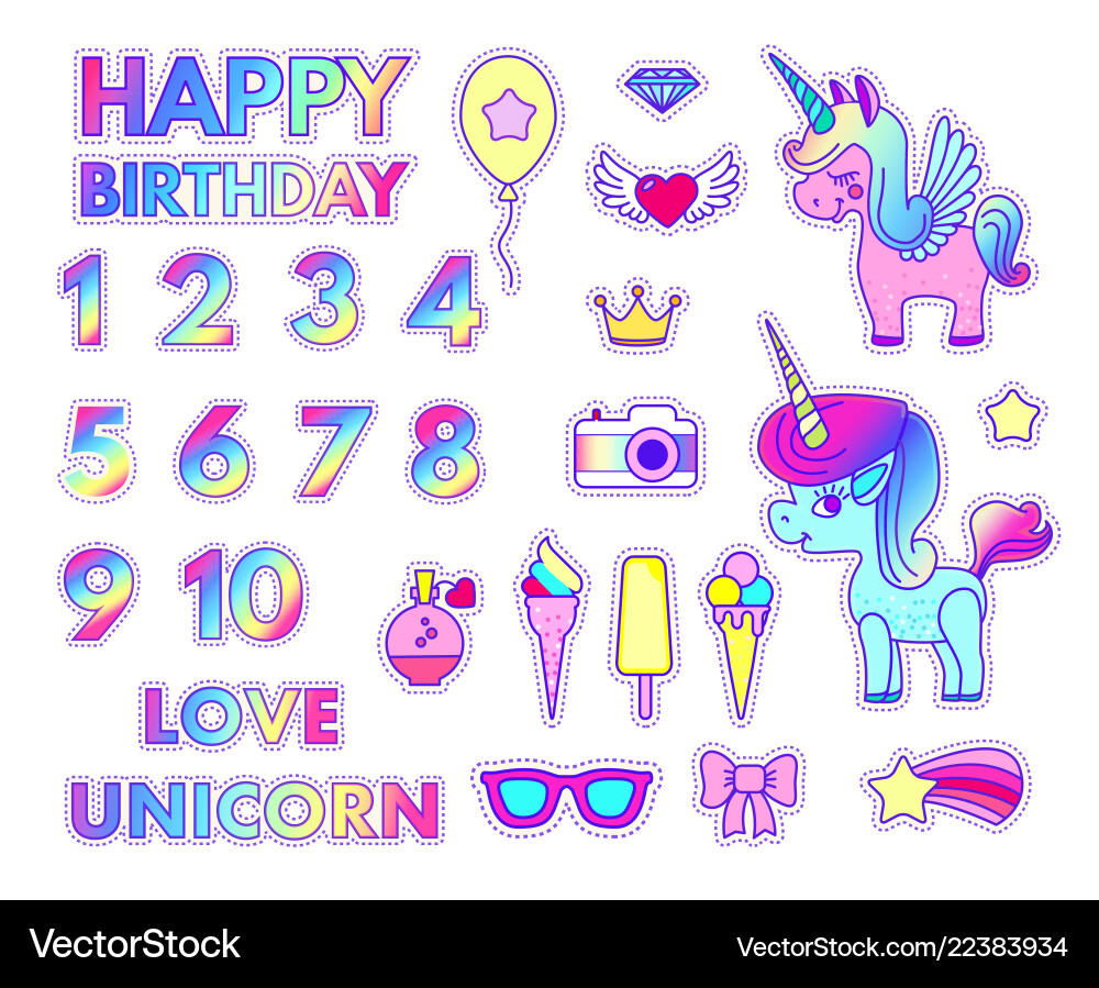 Happy birthday stickers set with digits love Happy birthday stickers set with digits love vector image