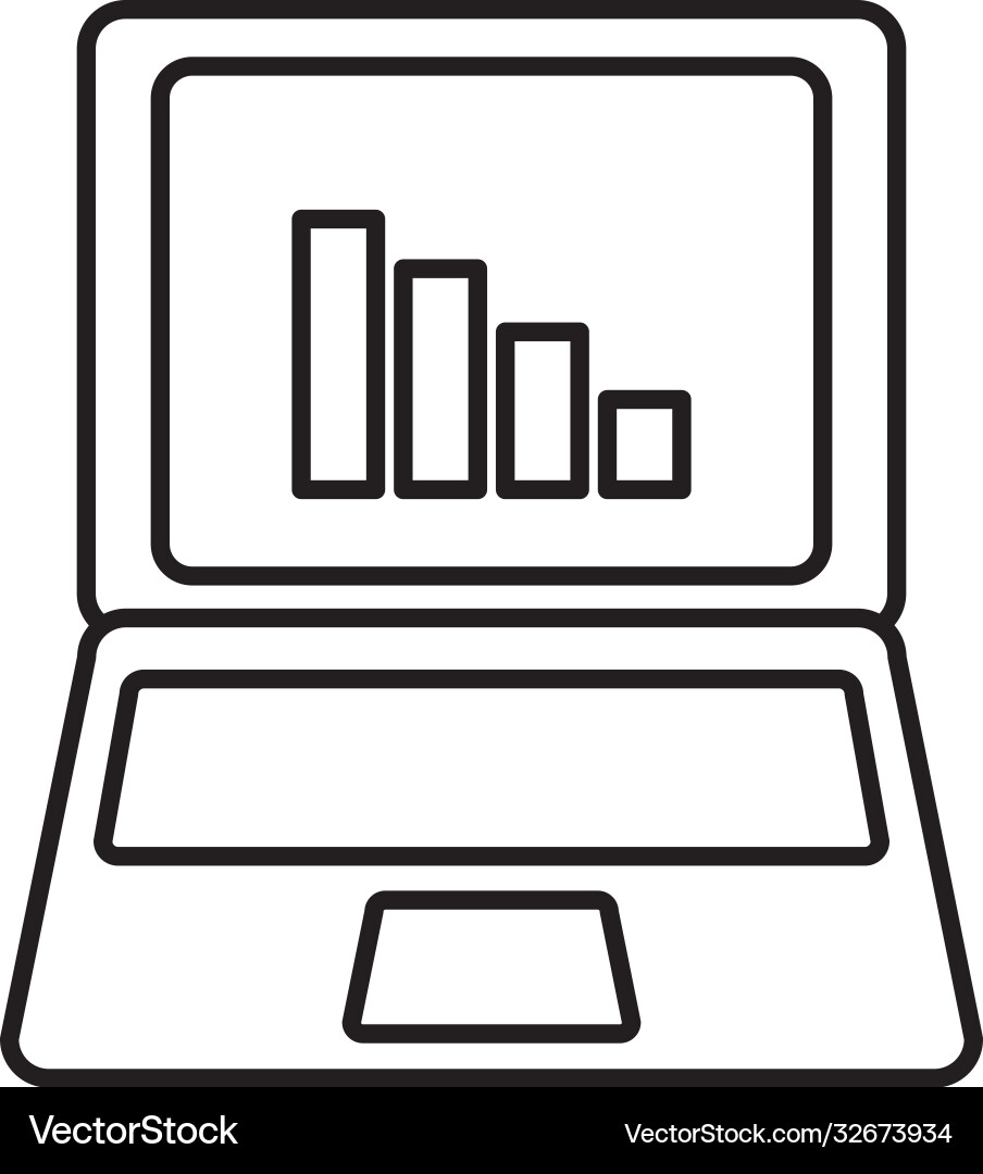 Laptop computer with graphic chart icon line Laptop computer with graphic chart icon line vector image