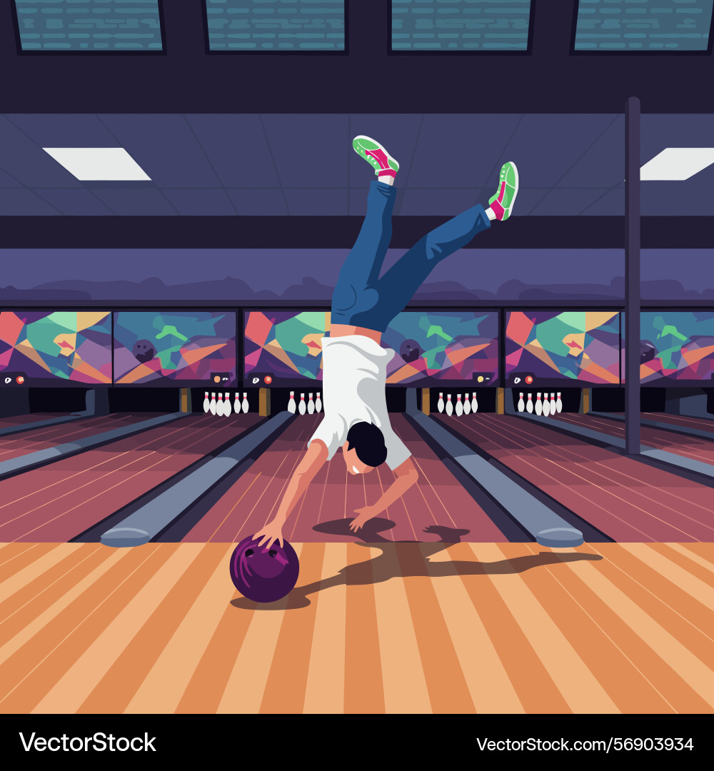 Man doing handstand while bowling Vector Image