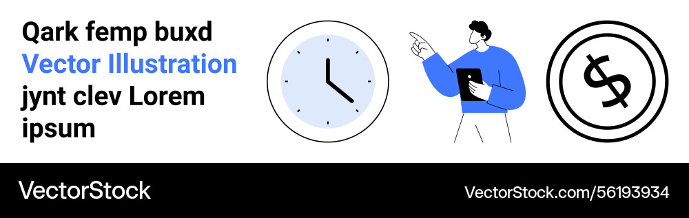 Man pointing at clock with tablet circular dollar vector image