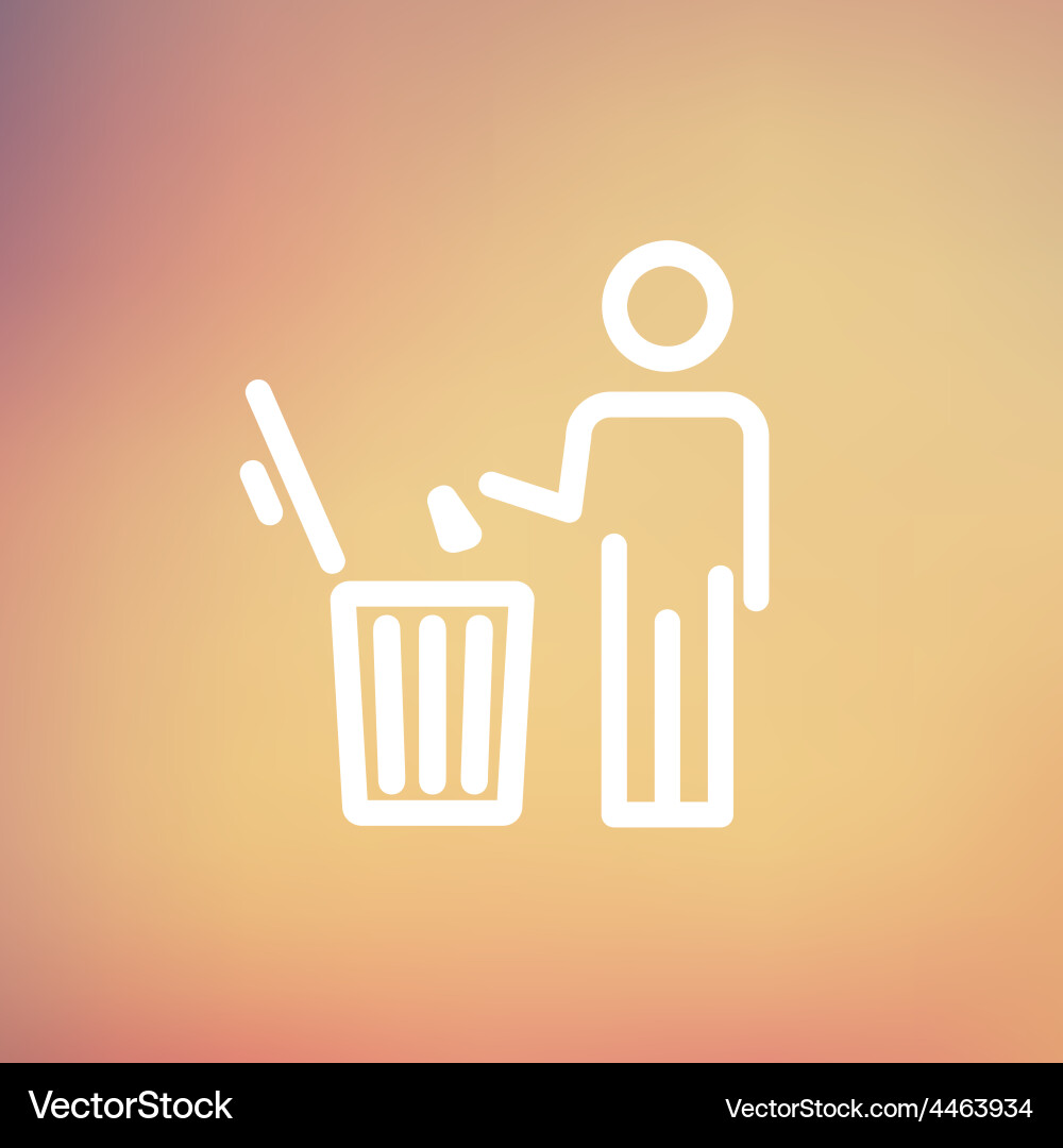 Man throwing garbage in a bin thin line icon Vector Image