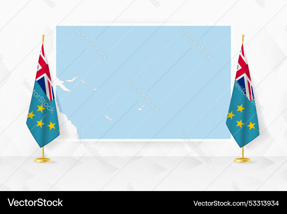 Map of tuvalu and flags on flag stand Map of tuvalu and flags on flag stand vector image