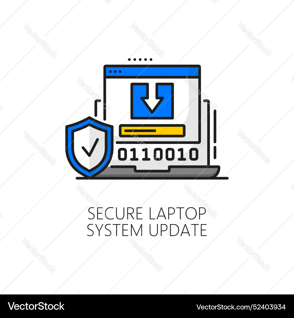 Secure laptop system software update line icon Secure laptop system software update line icon vector image