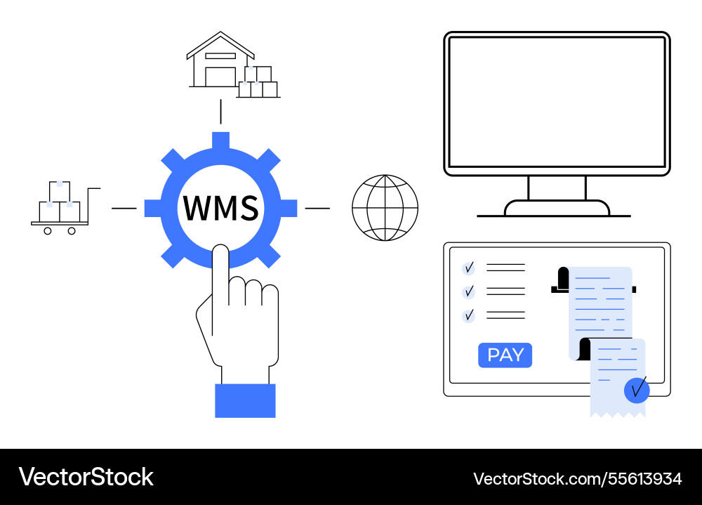 Warehouse management system concept with computer Warehouse management system concept with computer Vector Image