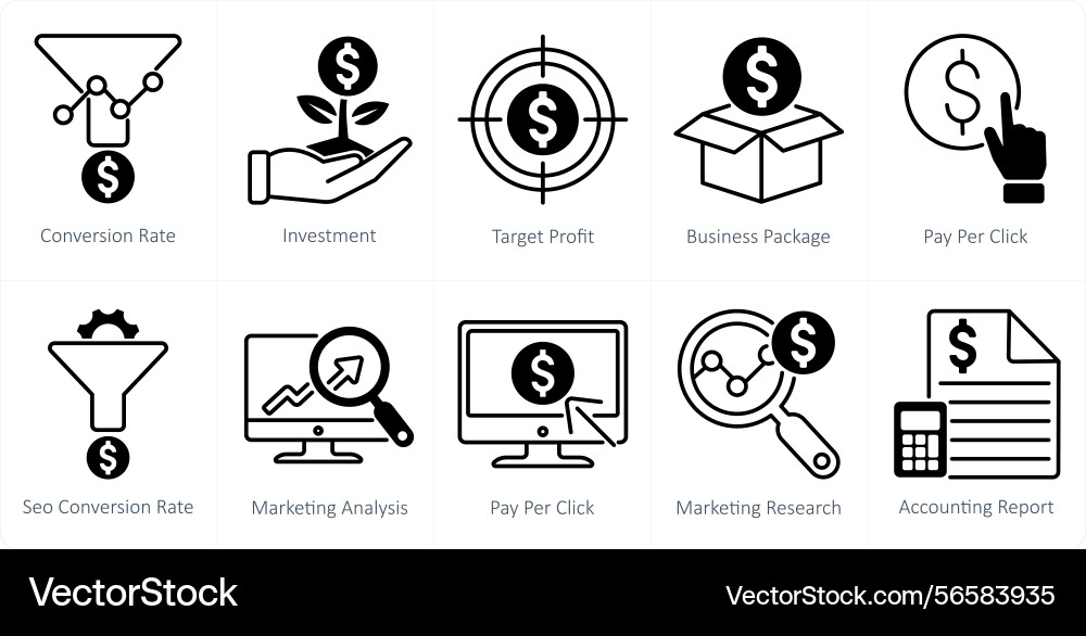 A set of 10 seo icons as conversion rate Vector Image
