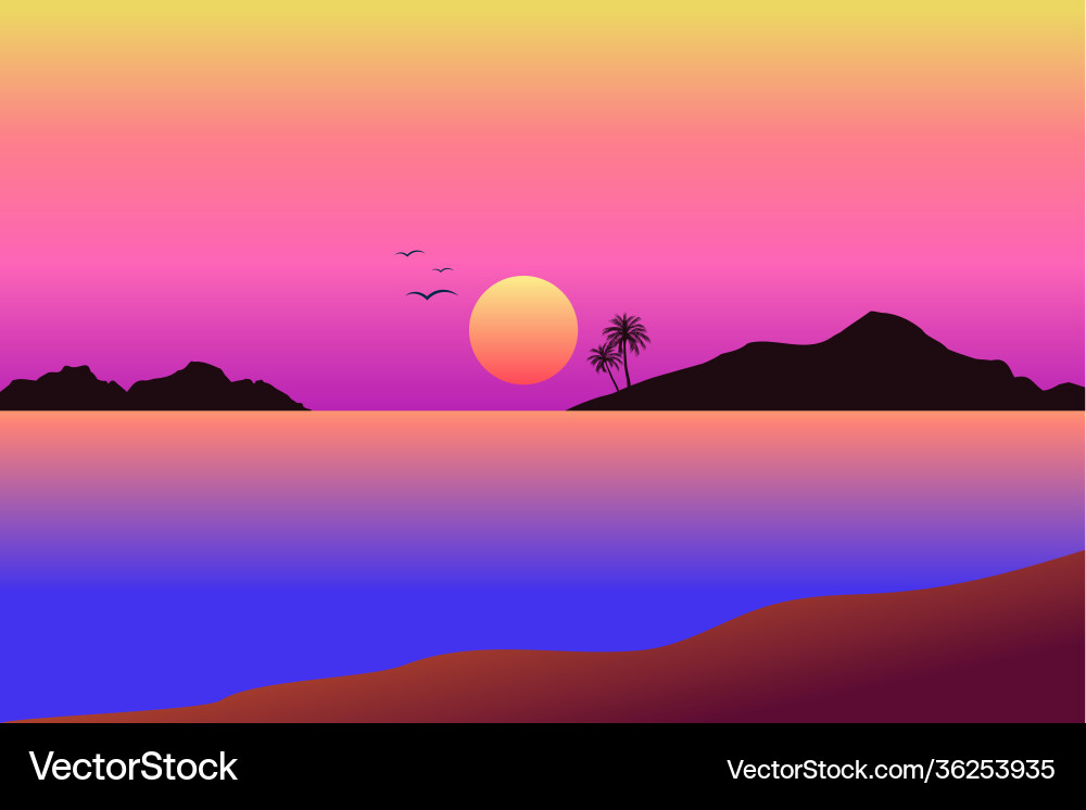 Beautiful sunset beach blue water sea landscape vi Beautiful sunset beach blue water sea landscape vi vector image