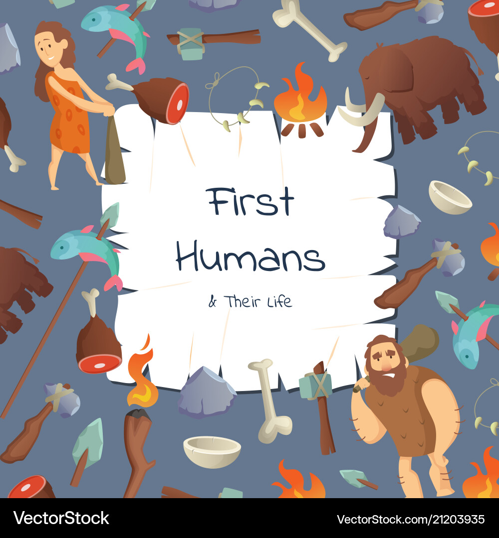 Cavemen Background with Place for Text Vector Image